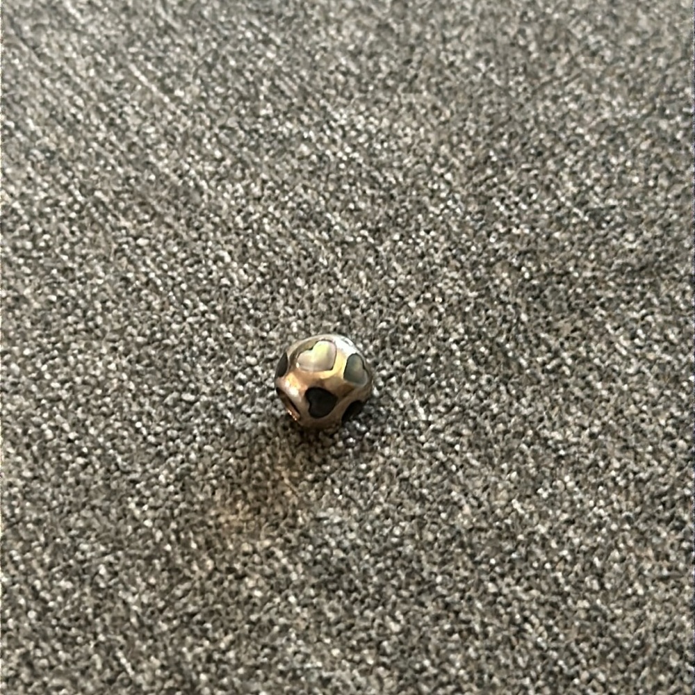 PANDORA Love Me Black Mother of Pearl Hearts Charm